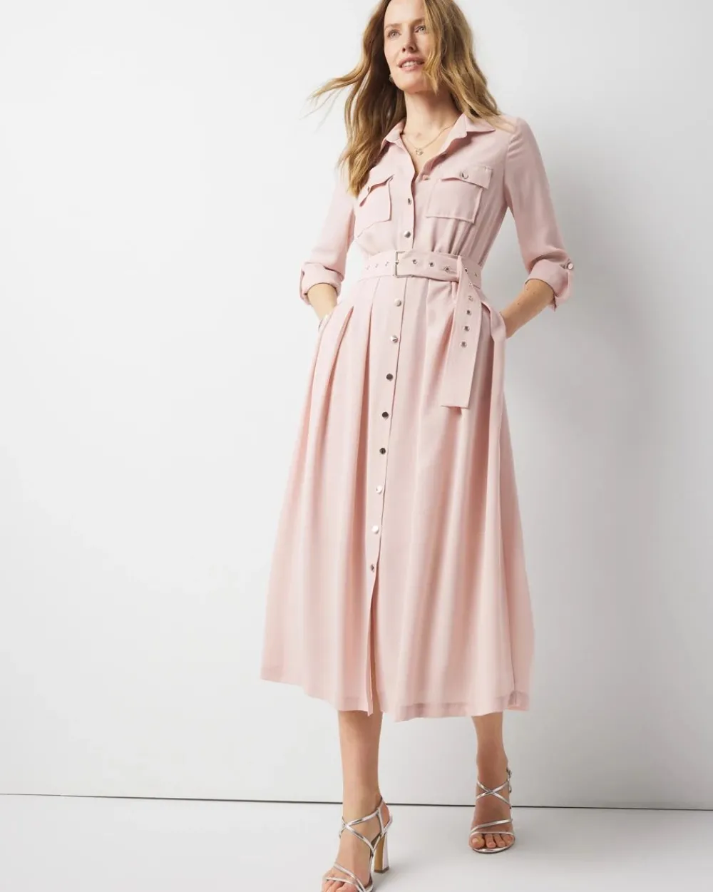 Long Sleeve Utility Shirt Dress*White House Black Market Clearance