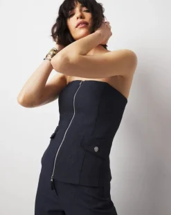 Longline Denim-Look Bustier*White House Black Market Hot