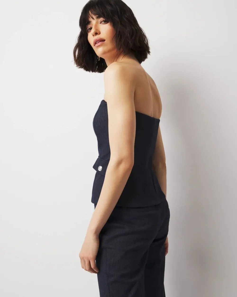 Longline Denim-Look Bustier*White House Black Market Hot