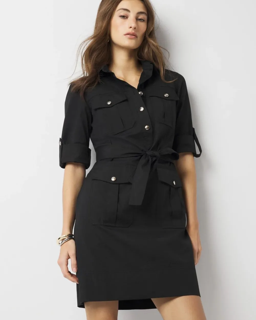 Long-Sleeve Utility Mini Shirt Dress*White House Black Market Discount