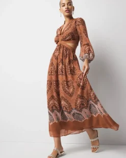 Long-Sleeve V-Neck Cutout Midi Dress*White House Black Market Sale