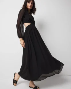 Long-Sleeve V-Neck Cutout Midi Dress*White House Black Market Outlet