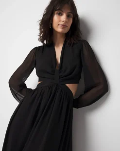 Long-Sleeve V-Neck Cutout Midi Dress*White House Black Market Outlet