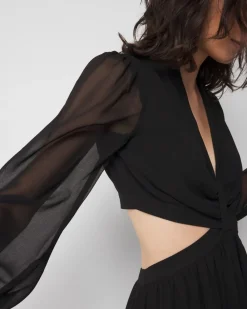 Long-Sleeve V-Neck Cutout Midi Dress*White House Black Market Outlet