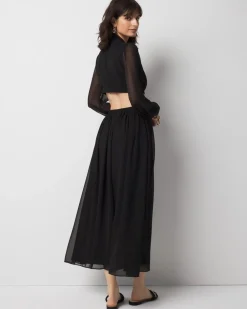 Long-Sleeve V-Neck Cutout Midi Dress*White House Black Market Outlet