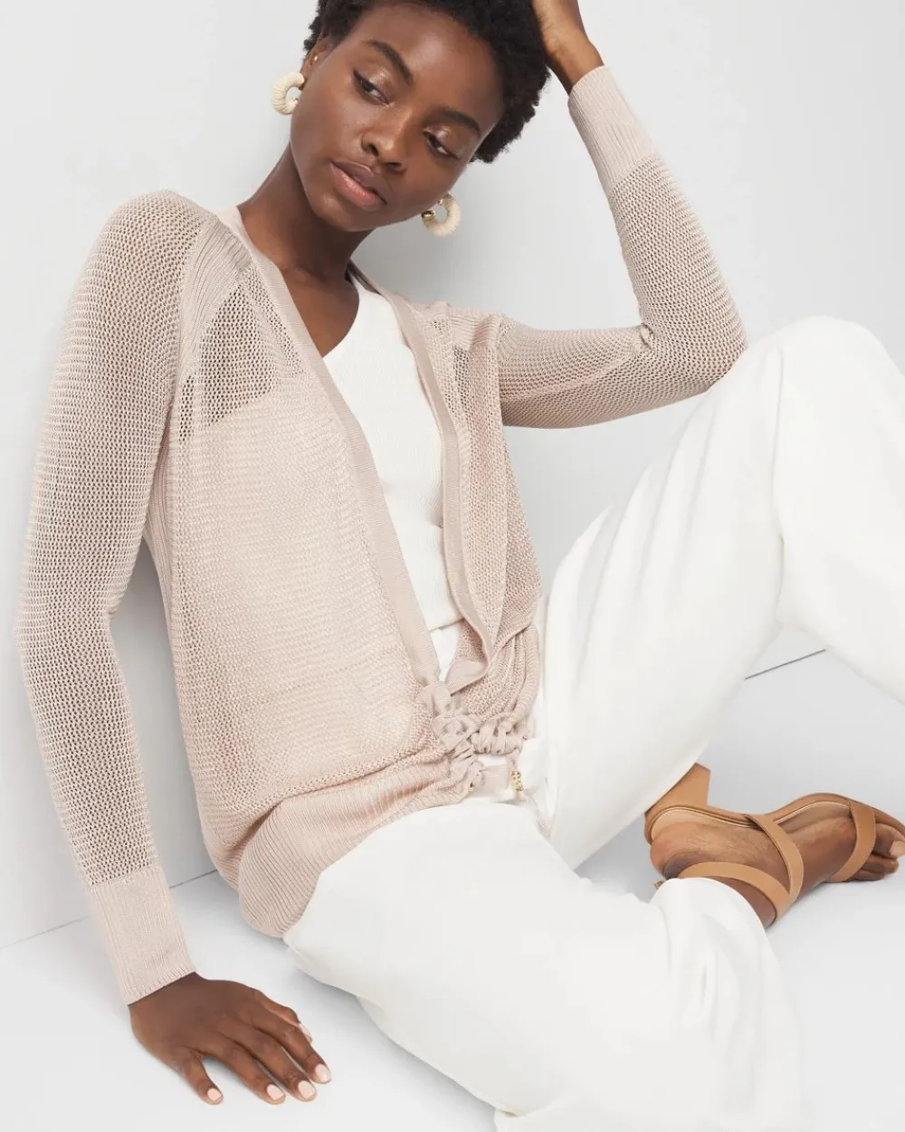 Mesh Cinched Cardigan Sweater*White House Black Market Online