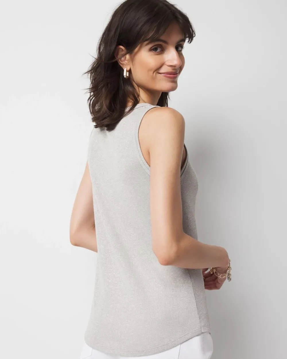 Metallic Knotted Shoulder Tank*White House Black Market Clearance