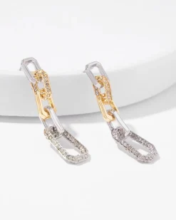 Mixed Metal Crystal Link Linear Earrings*White House Black Market Hot
