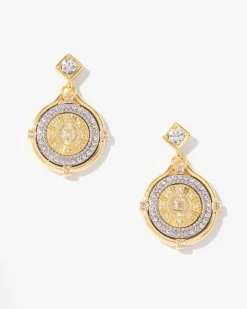 Mixed-Metal Pave Coin Drop Earrings*White House Black Market New
