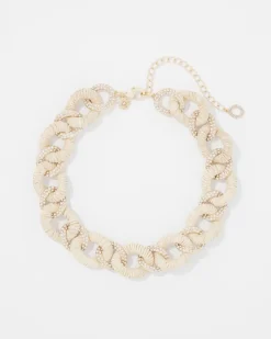 Natural Raffia + Crystal Link Necklace*White House Black Market Sale
