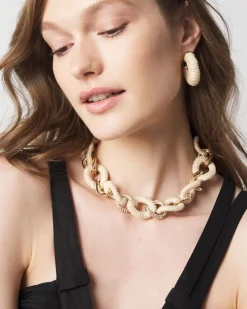 Natural Raffia + Crystal Link Necklace*White House Black Market Sale
