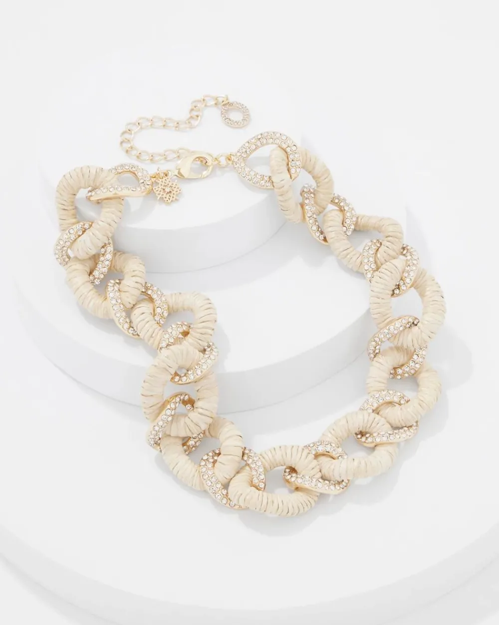 Natural Raffia + Crystal Link Necklace*White House Black Market Sale