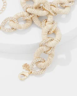 Natural Raffia + Crystal Link Necklace*White House Black Market Sale