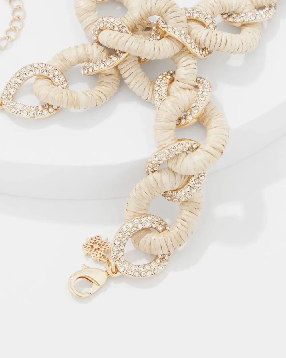 Natural Raffia + Crystal Link Necklace*White House Black Market Sale