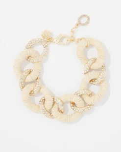 Natural Raffia + Crystal Link Bracelet*White House Black Market Discount