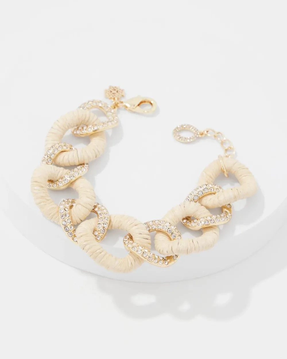 Natural Raffia + Crystal Link Bracelet*White House Black Market Discount
