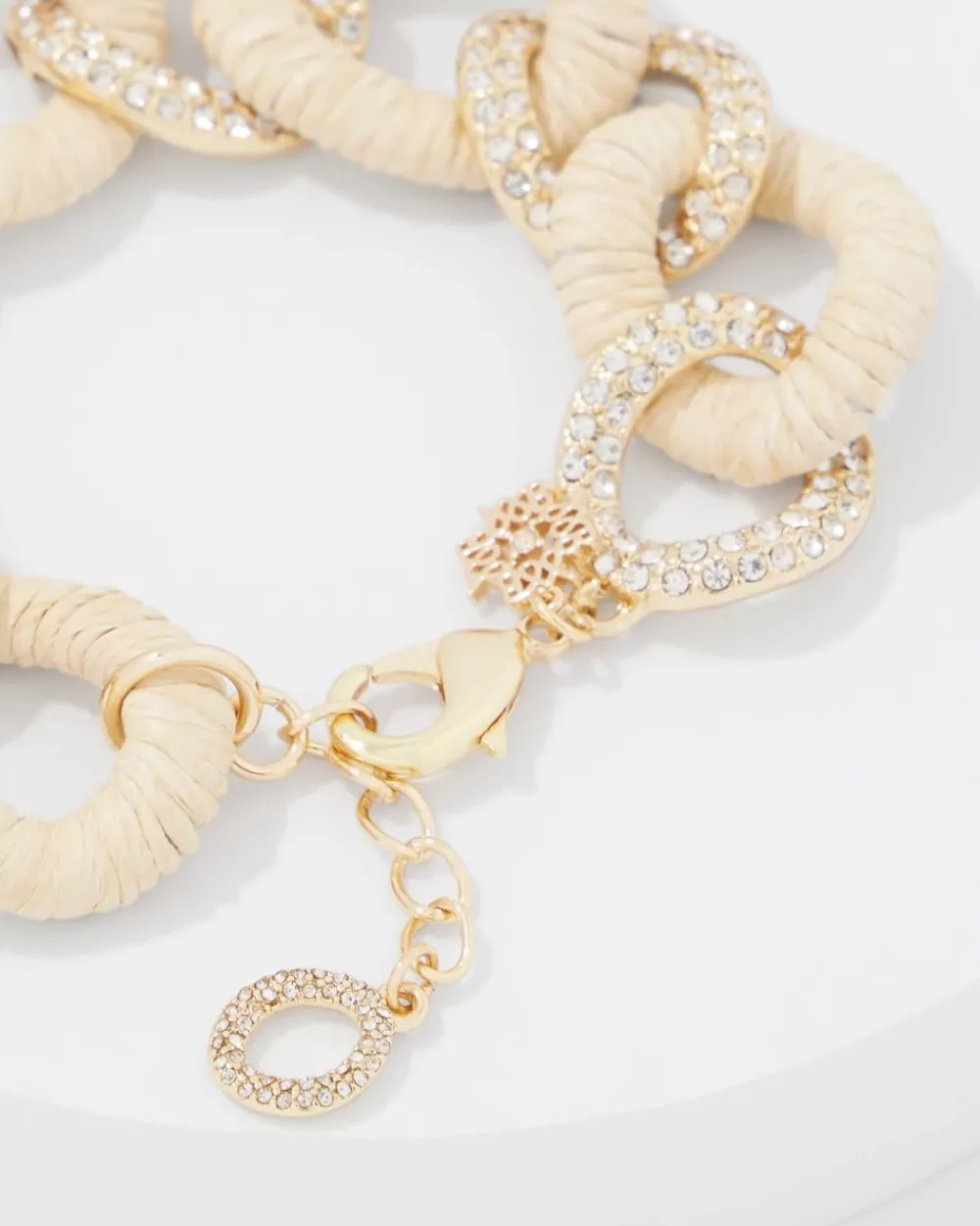 Natural Raffia + Crystal Link Bracelet*White House Black Market Discount
