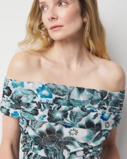 Off-the-Shoulder Ruched Mesh Top*White House Black Market Online