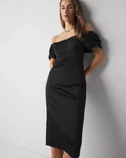 Off-The-Shoulder Satin Midi Dress*White House Black Market Clearance