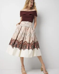Paisley Pleated A-Line Skirt*White House Black Market New