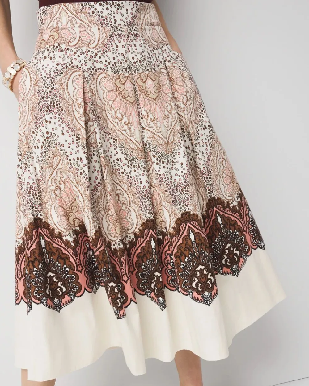 Paisley Pleated A-Line Skirt*White House Black Market New