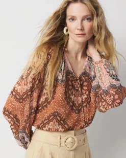 Paisley Tie-Neck Blouse*White House Black Market Outlet