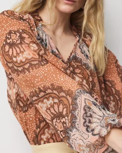 Paisley Tie-Neck Blouse*White House Black Market Outlet