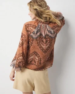 Paisley Tie-Neck Blouse*White House Black Market Outlet