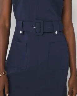 Petite Belted Ponte Shirt Dress*White House Black Market New