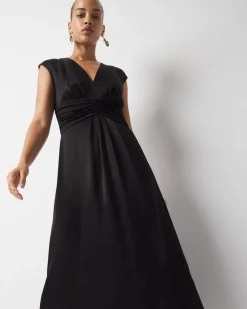 Petite Cap-Sleeve Satin Midi Dress*White House Black Market Outlet