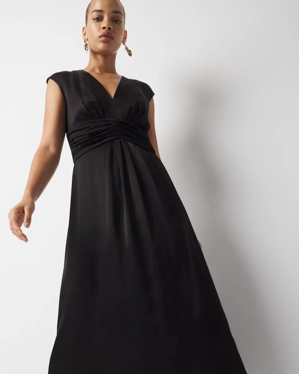 Petite Cap-Sleeve Satin Midi Dress*White House Black Market Outlet