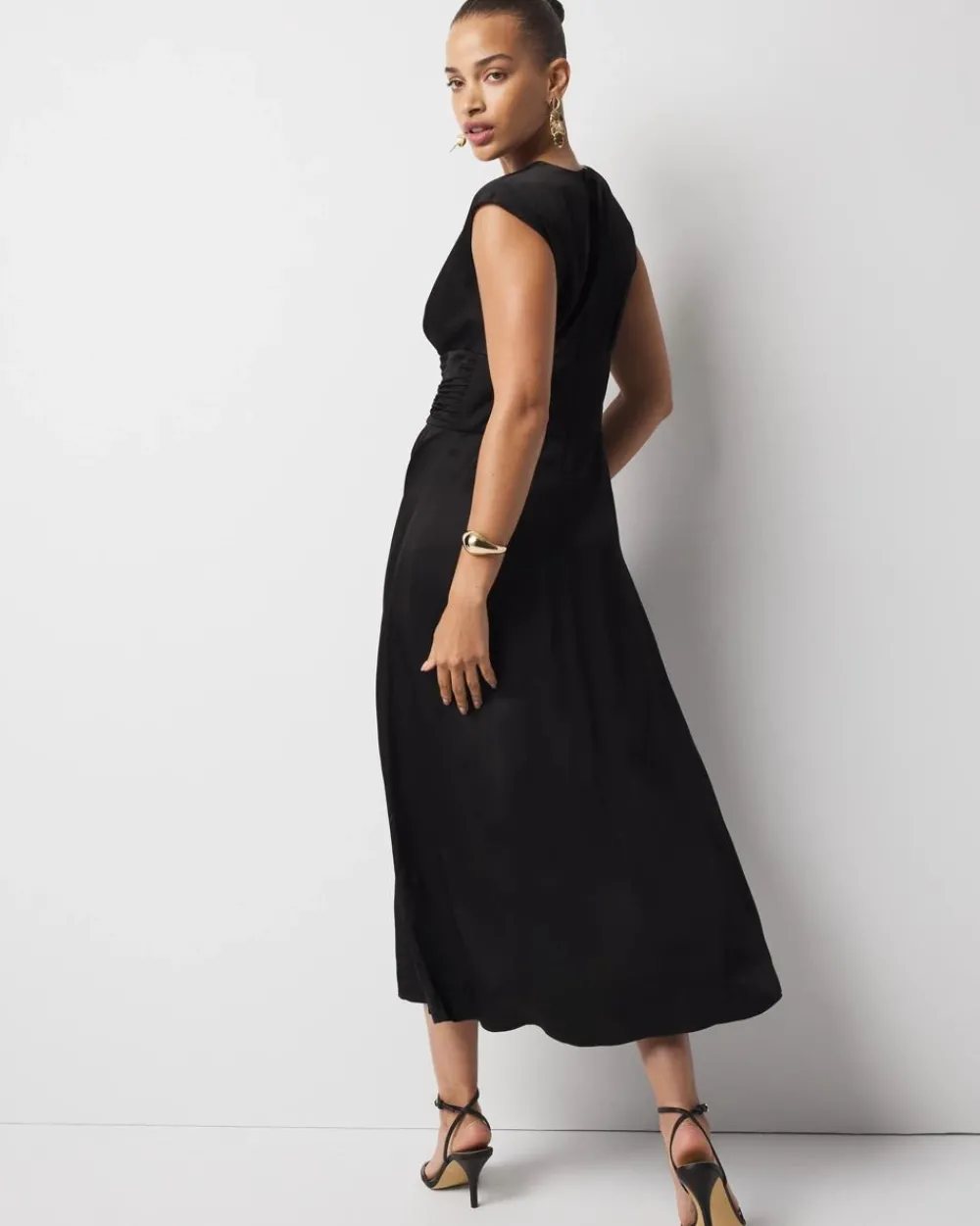 Petite Cap-Sleeve Satin Midi Dress*White House Black Market Outlet