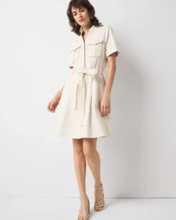 Petite Cotton Twill Tie-Belt Mini Dress*White House Black Market Outlet