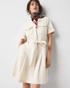 Petite Cotton Twill Tie-Belt Mini Dress*White House Black Market Outlet