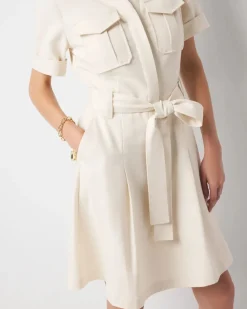 Petite Cotton Twill Tie-Belt Mini Dress*White House Black Market Outlet
