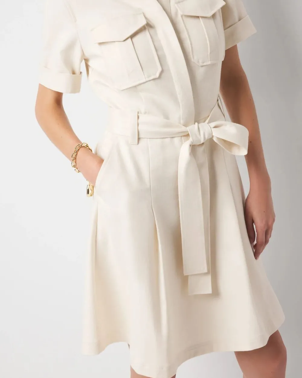 Petite Cotton Twill Tie-Belt Mini Dress*White House Black Market Outlet