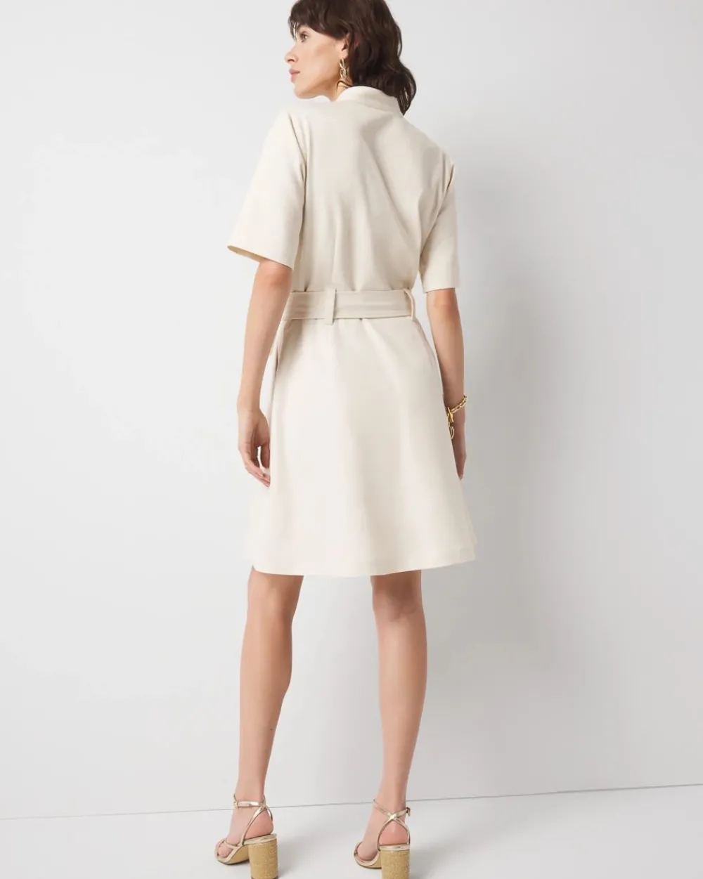 Petite Cotton Twill Tie-Belt Mini Dress*White House Black Market Outlet