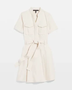 Petite Cotton Twill Tie-Belt Mini Dress*White House Black Market Outlet