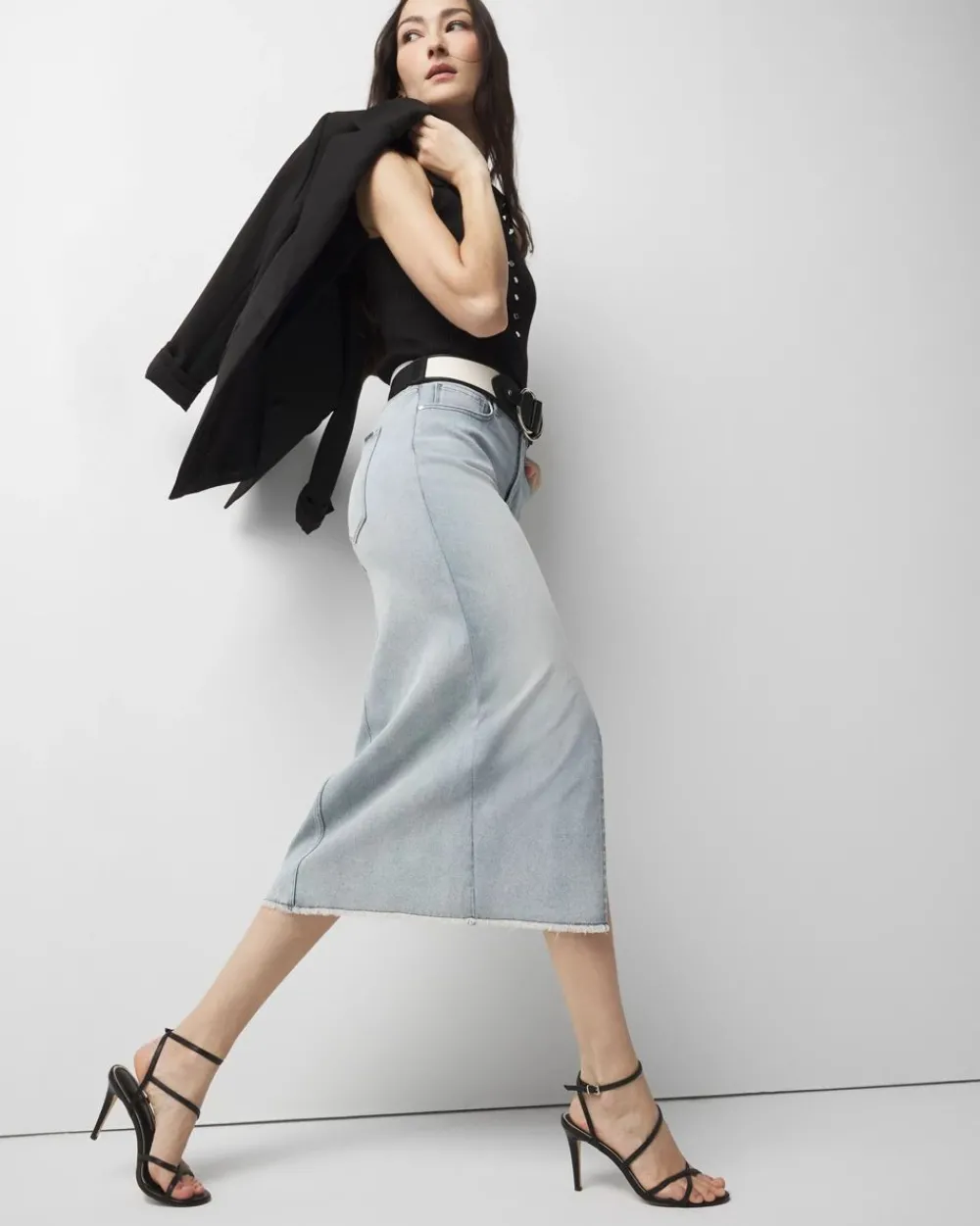 Petite Denim Midi Skirt*White House Black Market Clearance
