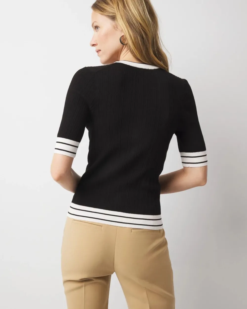 Petite Elbow-Sleeve Henley Sweater*White House Black Market Discount