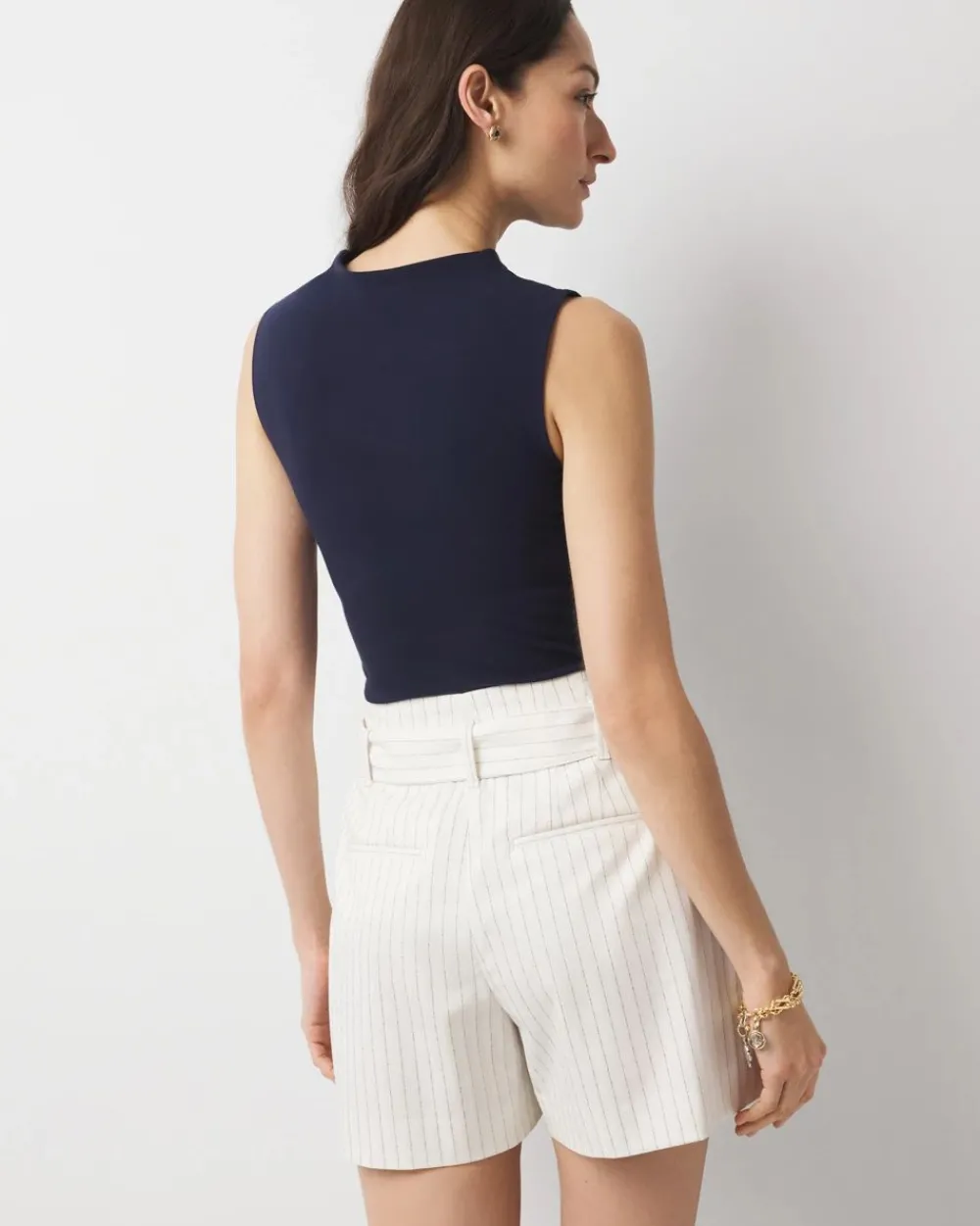 Petite Extra High-Rise Pinstripe Belted Short*White House Black Market Clearance
