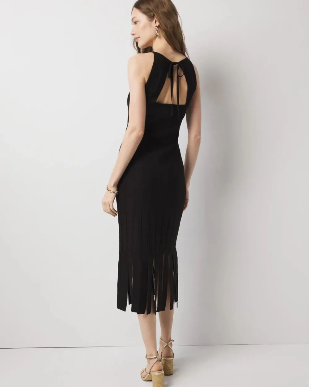 Petite Halter Sweater Dress with Fringe*White House Black Market New
