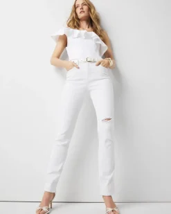 Petite High-Rise Distressed Straight Jeans*White House Black Market Sale