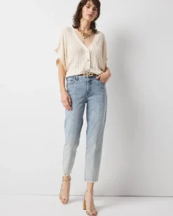 Petite High-Rise Raw Hem Pintuck Straight Jean with Slit*White House Black Market Outlet