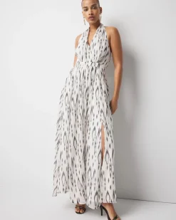 Petite Ikat Print + Lurex Maxi Halter Dress*White House Black Market Fashion