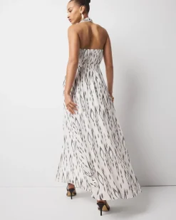 Petite Ikat Print + Lurex Maxi Halter Dress*White House Black Market Fashion