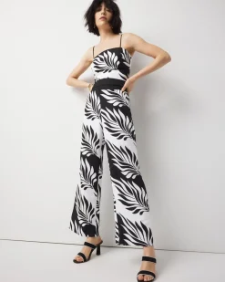 Petite Linen-Blend Palm Print Cropped Wide Leg Pant*White House Black Market New