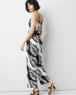 Petite Linen-Blend Palm Print Cropped Wide Leg Pant*White House Black Market New