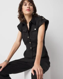 Petite Linen-Blend Short-Sleeve Utility Jumpsuit*White House Black Market New