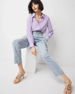 Petite Long Sleeve Soft Shirt with Piping*White House Black Market Hot